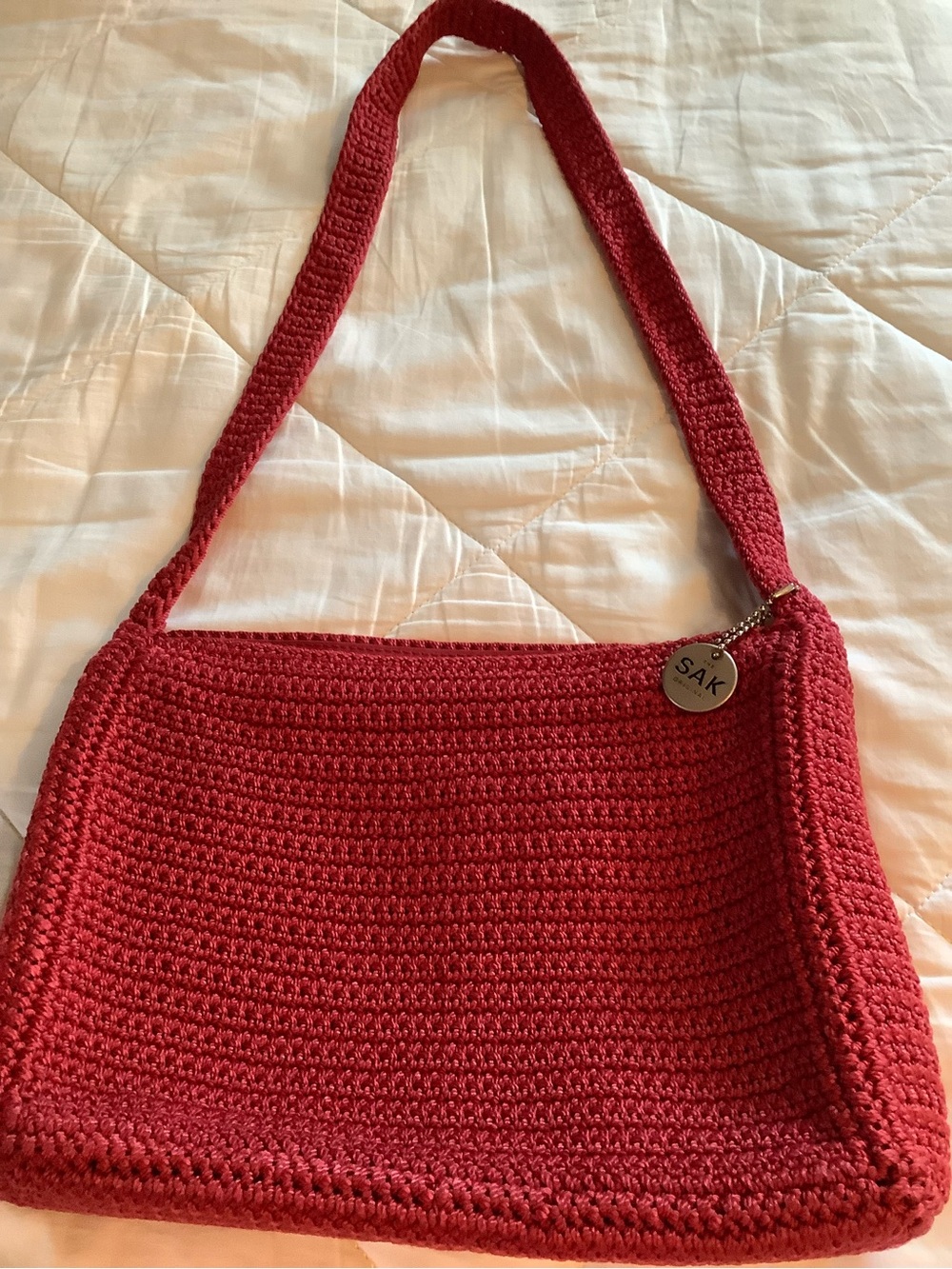 The Sak Crochet Shoulder Bag in Bright Red